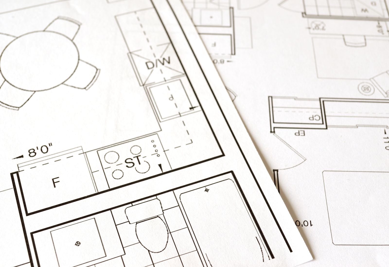 2D floor plan sheets with room labels and dimensions